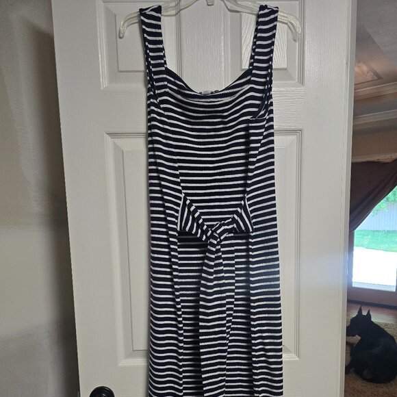 LOFT Dresses & Skirts - Anne Taylor The Loft Size XL Navy Blue White Striped Front Tie Dress Worn Once